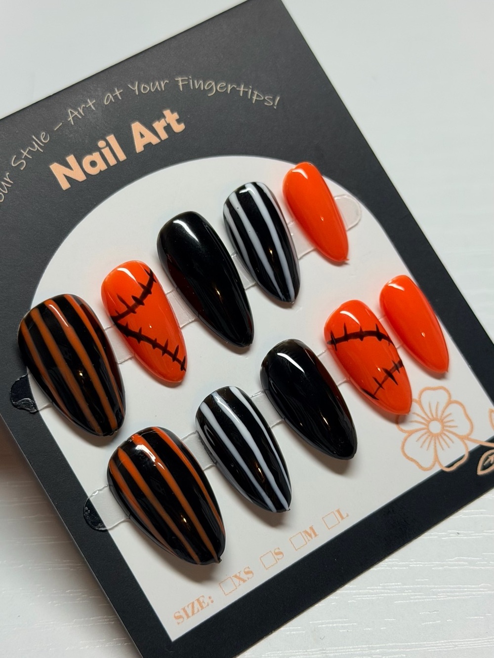 Press-On Set in Orange & Black -